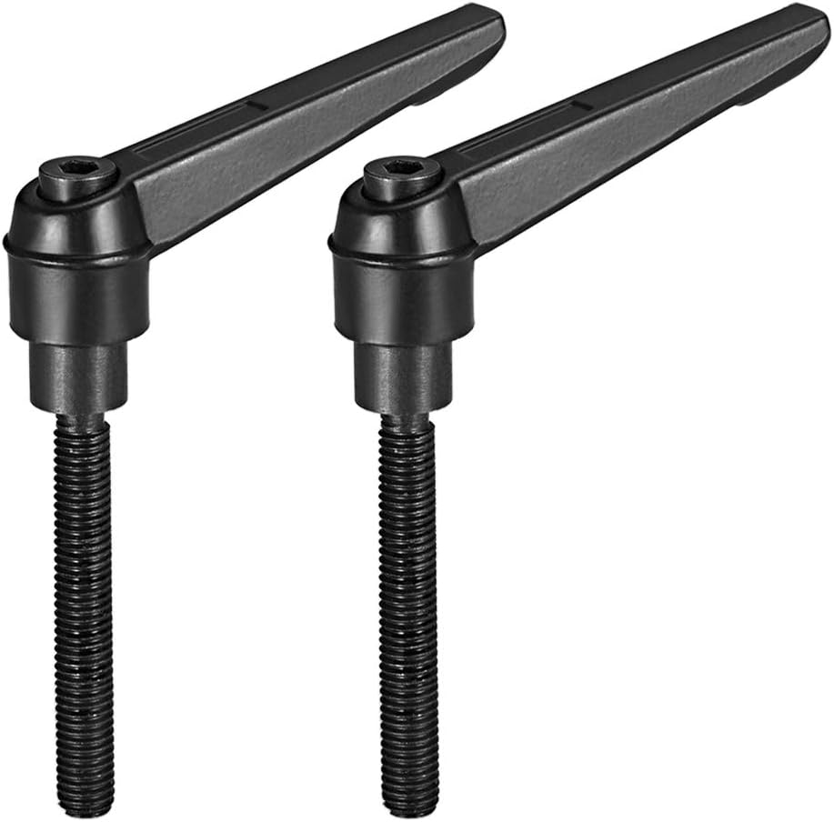 uxcell M8 x 50mm Handle Adjustable Clamping Lever Thread Push Button Ratchet Male Threaded Stud Knobs Rotating Screw Handles Bolts with Locking Lever Black 2pcs