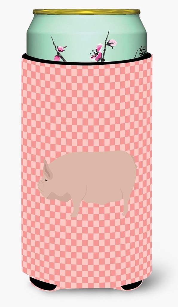 Caroline's Treasures BB7937TBC Welsh Pig Pink Check Tall Boy Hugger Can Cooler Sleeve Hugger Machine Washable Drink Sleeve Hugger Collapsible Insulator Beverage Insulated Holder