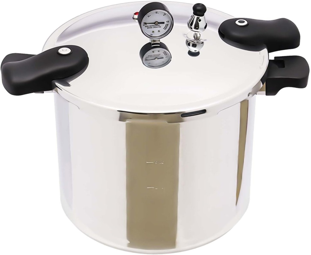 23 Quart Pressure Canner & Cooker, 90Kpa Aluminium Alloy Induction Compatible Thickened Pressure Cooker W/Pressure Gauge for Steam, Boil, Stew Food- Fast Heating- Explosion-Proof Double Protection