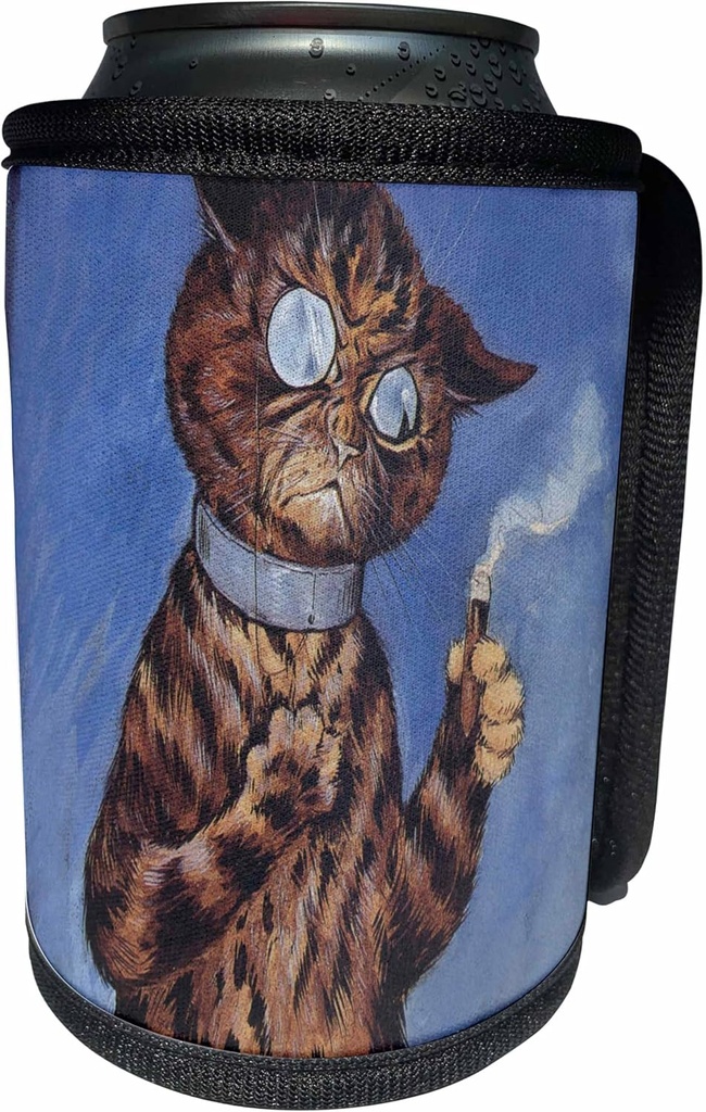 Can Cooler Bottle Wrap - Vintage Cat Louis Wain animal art PS Vintage