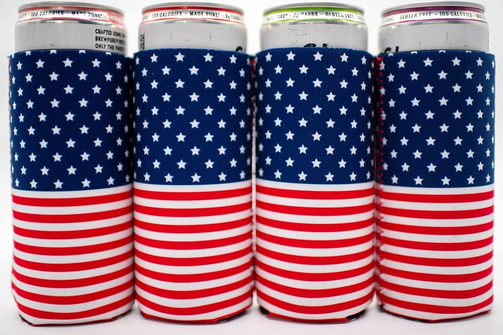 | Slim Can Cooler Sleeves | Insulated Neoprene Slim Can Sleeves | Skinny Can Cooler for Hard Seltzer | Skinny Can Coolers for Slim Beer | Tall Can Koolie for Slim Cans (AMERICAN FLAG)