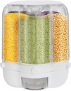 6 Grids Grain Dispenser Can, 360°Rotating Cereal Rice & Grain Storage Container Large Rotating Food Dispenser Sealed Grain Food Storage Bucket with Lid for Kitchen Grains Rice Beans (27.56Lbs White)