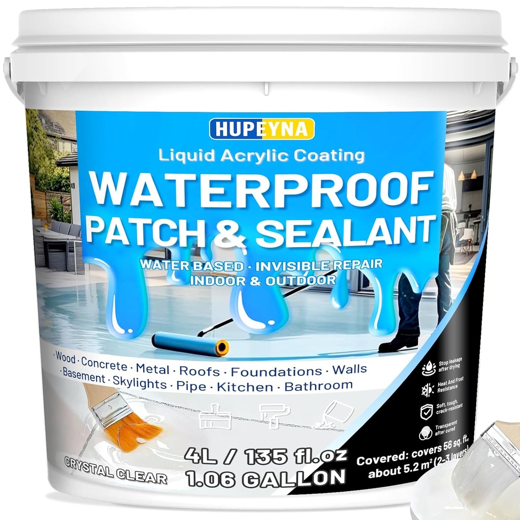 Waterproof Sealant, Liquid Transparent Waterproof Coating Repairing Anti-Leakage Agent, Invisible Water Proof Adhesive Indoor and Outdoor Water-Based Waterproofing Glue 4L