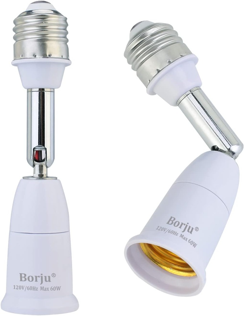 Borju Light Socket Extender [2-Pack], 4.5 Inch Extension, 360° Adjustable Socket, E26 Base