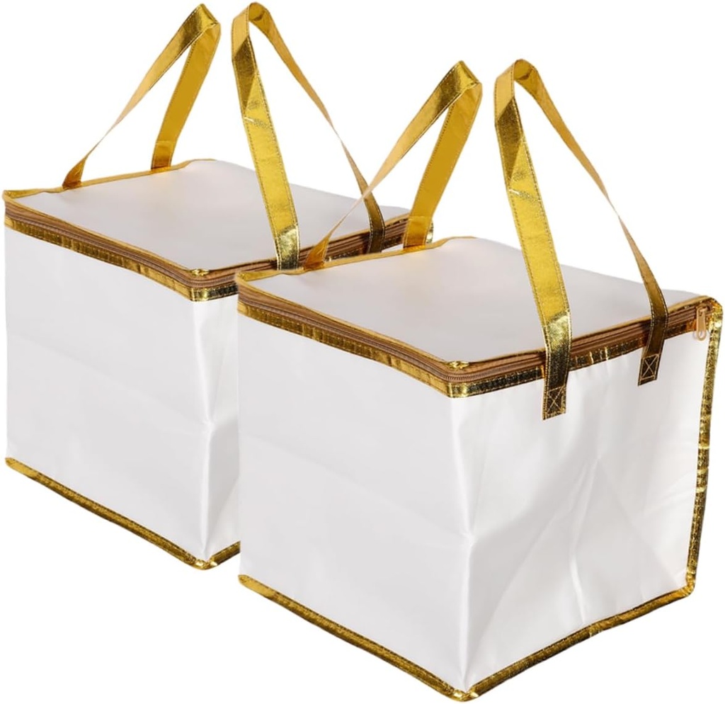 2pcs Non-woven Fabric Insulated Food Carrier Bags for Cakes Thermal Picnic Cooler Spacious Design for Takeout and Outdoor Events