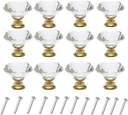 12 Pcs 30mm Diamond Shape Crystal Glass Cabinet Knobs with Screws Drawer Knob Pull Handle Used for Kitchen, Dresser, Door, Cupboard (GOld B Clear)