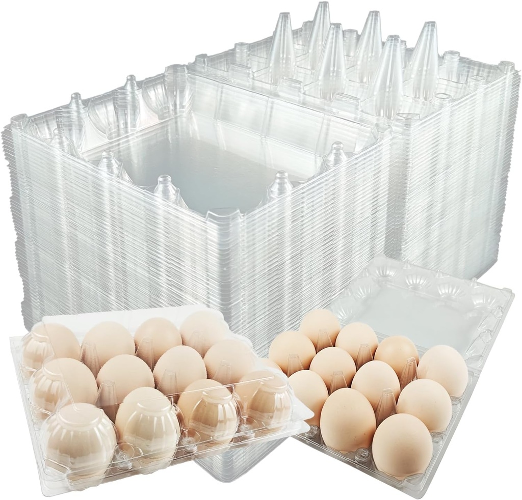 60 Pack Clear Plastic Egg Cartons, 12 Count (Dozen) - Reusable, Empty, Cheap Bulk for Chicken Eggs - Durable Holder & Storage Trays for Refrigerator