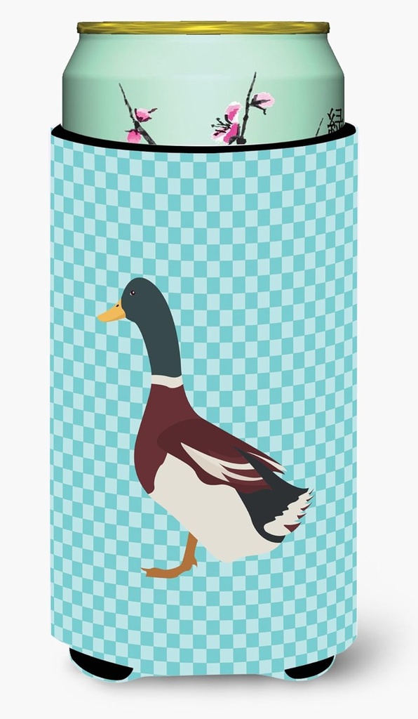 Caroline's Treasures BB8030TBC Rouen Duck Blue Check Tall Boy Hugger Can Cooler Sleeve Hugger Machine Washable Drink Sleeve Hugger Collapsible Insulator Beverage Insulated Holder