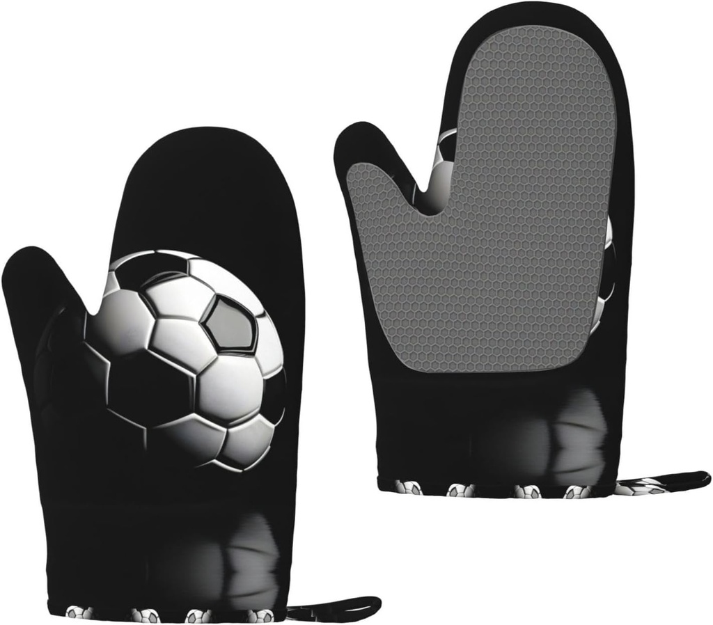 I Like Soccer Silicone Insulated Oven Mitts,Oven Glove High Heat Resistant,for Cooking Barbecue,Microwave