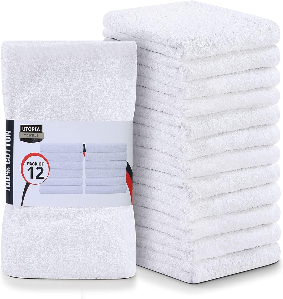 Utopia Towels Kitchen Bar Mops, Pack of 12, 16 by 19 Inches, 100% Cotton Super Absorbent White Towels, Multi-Purpose Cleaning Towels for Home and Kitchen Bars