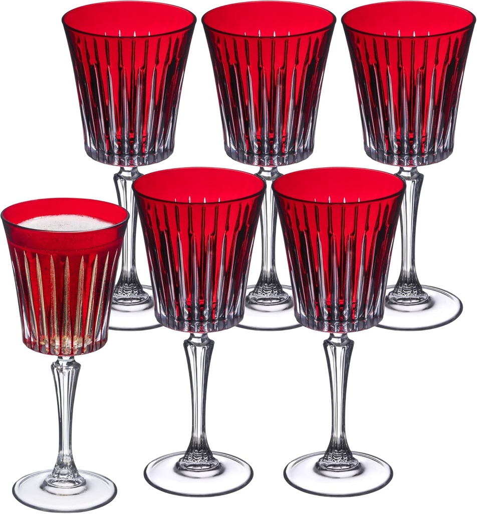 Barski European Wine Glasses - Set of 6 Goblets for Red or White Wine - Elegant Colored Glassware Water Stemware - Gift Ready, Ruby, 7.5 oz