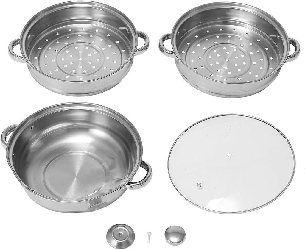 Steam Pot Set, 3 Tier Steamer Pot for Cooking Stainless Steel Steam Melting Pot with Lid Food Steamer Cookware for Vegetable Dumpling Stock Sauce