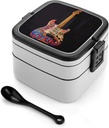 Bento Box for Adult A Beautiful Guitar Bento Lunch Box with 2 Compartments Stackable Lunch Container Reusable Food Storage Container Meal Prep Snack Containers