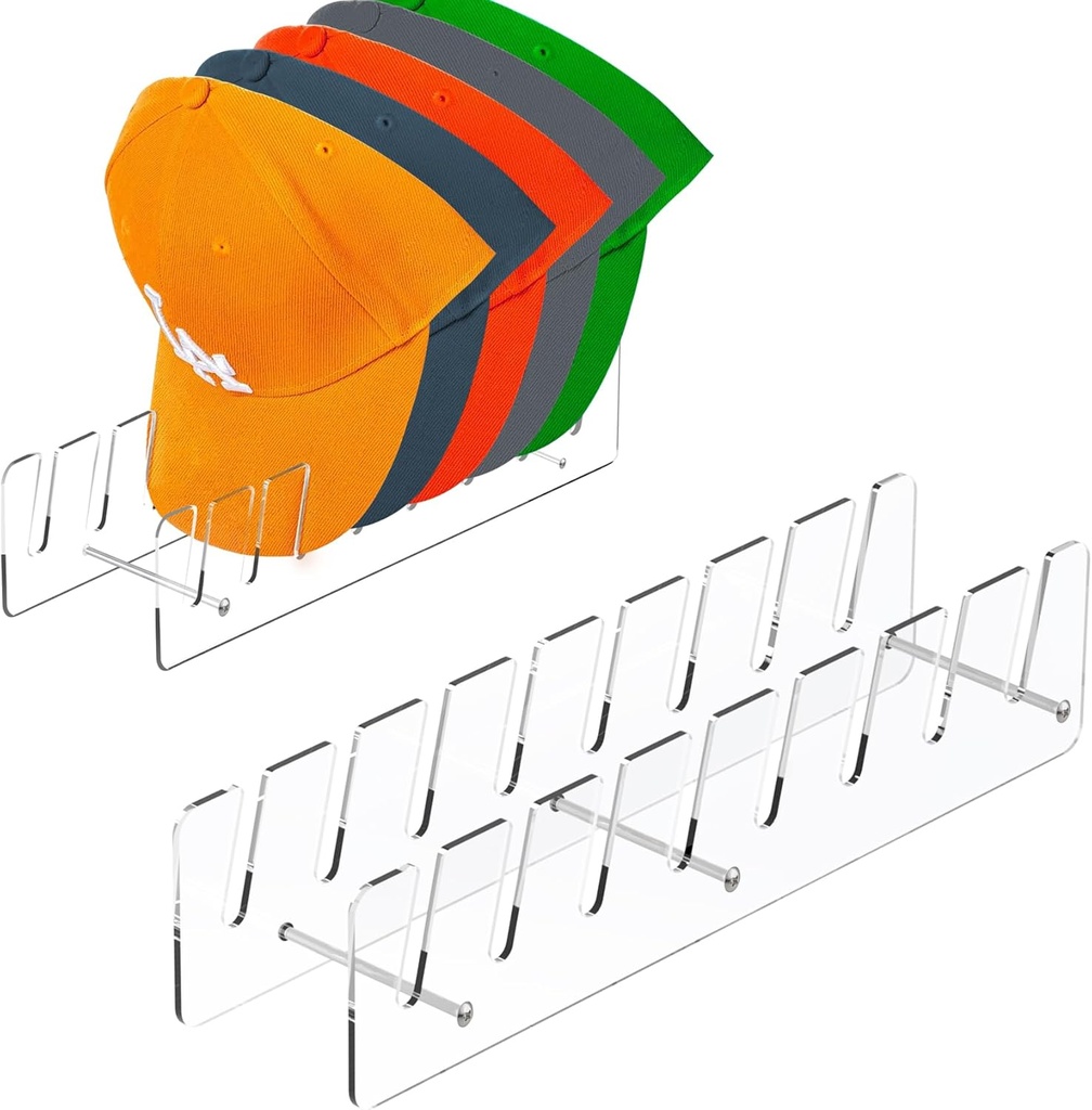 Hat Stand Organizer for Baseball Caps, Acrylic Hat Holder & Rack, 2PCS Clear Stand for 16 Caps, Ideal for Bedroom, Closet, Dresser, Office and Entrance (2)