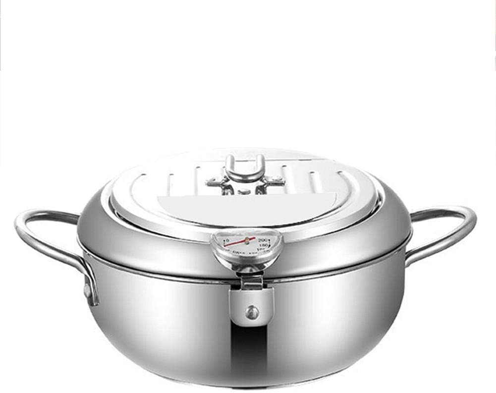 Deep Frying Pan,Japanese Style Deep Frying Pot Thermometer Tempura Fryer Pan Temperature Control Fried Chicken Pot Cooking Tools Kitchen Utensil (24CM)