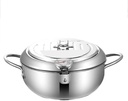 Deep Frying Pan,Japanese Style Deep Frying Pot Thermometer Tempura Fryer Pan Temperature Control Fried Chicken Pot Cooking Tools Kitchen Utensil (24CM)