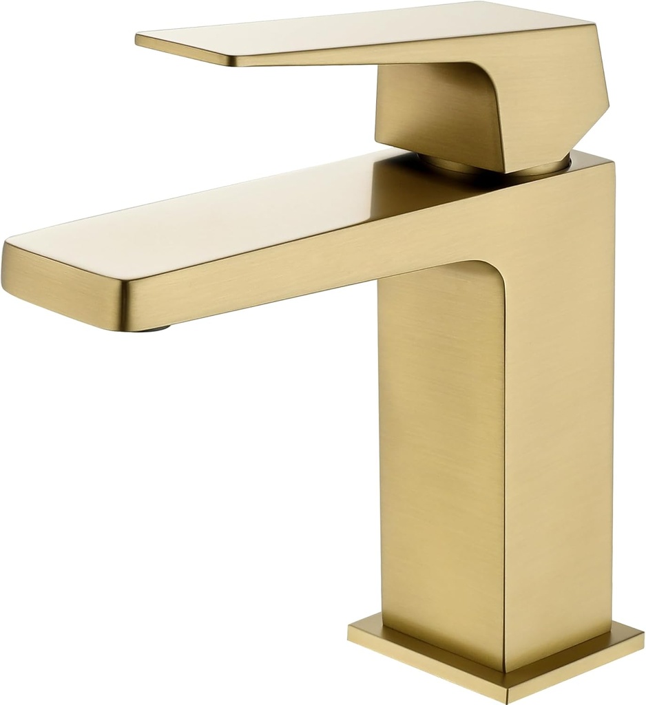 Gold Bathroom Faucets, 6 Inch Small Single Handle Bathroom Sink Faucet 1.8GPM High Pressure Vanity Faucet 1 Hole with Supply Hose Solid Brass Construction Without Pop Up Drain