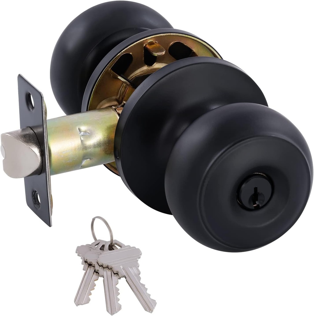 Matte Black Door Knobs Interior Keyed Difference Entry Front Bedroom Doorknobs with Lock Flat Ball Handle Lock Sets