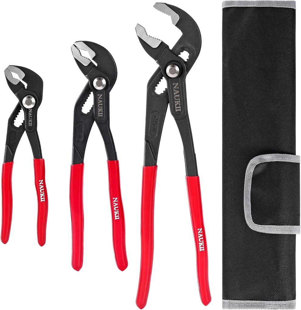 3piece Water Pump Pliers Set 8/10/12 inch Groove Joint Pliers Set Non-Slip Grip Precision Clamping Plumbing Lock Plier for Repairs Quick Release Adjustable Plier Set