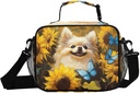 Lunch Boxes Pomeranian Dog Sunflower Cute for Women Men Insulated Lunch Bag for Work, Picnic, Funny Cute Anime Cooler Tote Bag with Adjustable Shoulder Strap
