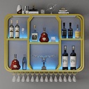 Large Wall Mounted Iron Wine Rack 36 Inch Industrial Metal Display with Wine Glass Holder Floating Shelves for Bar Unit Goblet Display Storage Rack with LED Light for Wine Cellar(Gold,120cm)