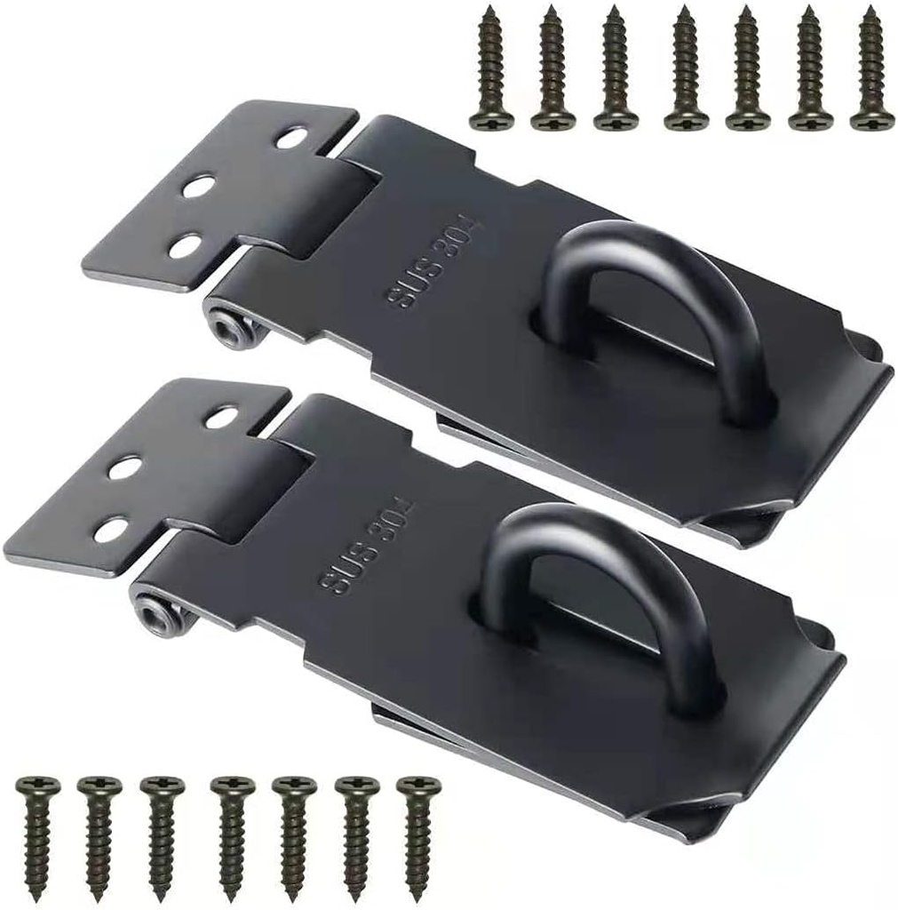 Padlock Latch Lock, 3 Inch Stainless Steel Gate Latch, Matte Black Door Lock Hasp Latch with Screws, Door Locks for Bedrooms Shed Cabinet 2 Pack