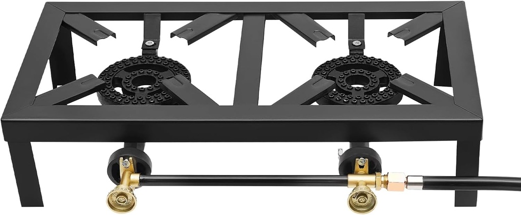 Dual-Burner Camping Stove, 150PSI Adjustable Cast Iron Cooktop with Detachable Legs & 4ft Hose, 15K BTU Lightweight Propane Stove for Outdoor Cooking