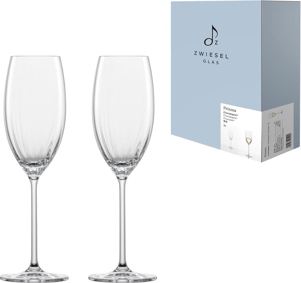 ZWIESEL GLAS M122330 Prismatic Champagne Glass for Champagne and Sparkling Wine, Set of 2, Machine Made