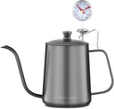 Easyworkz Gage Gooseneck Pour Over Coffee Kettle 20 oz with Thermometer Stainless Steel Hand Drip Coffee Pot With Long Narrow Spout
