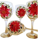 Hand painted poinsettia/glitter goblets. set of 4 20 ounce white wine gobblets. usa