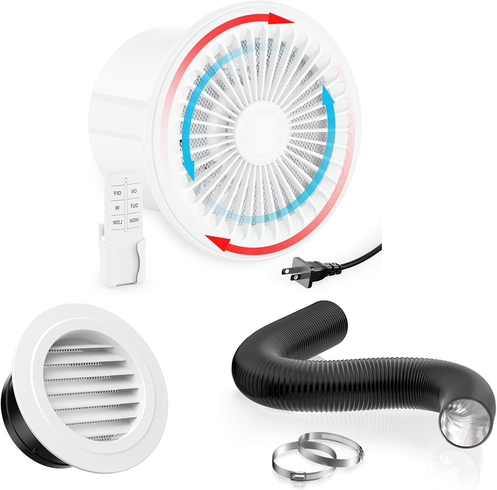 HG Power 6 Inch Reversible Exhaust Fan Kit-With 6 Inch 16 Feet Air Ducting and 6 Inch Round Air Vent Covers