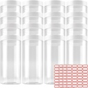 12 Pack 16oz Empty Plastic Jars with Lids, Clear Plastic Jars with 4 Stickers, Refillable Round Containers for Dry Food, Cosmetic Storage, Kitchen Food, and Home Storage
