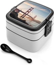 Personalize Double Layer Bento Box Golden Gate Bridge Lunch Box - Durable, Leak-Proof with Spoon Adult Premium Bento Case for Work Travel Camping