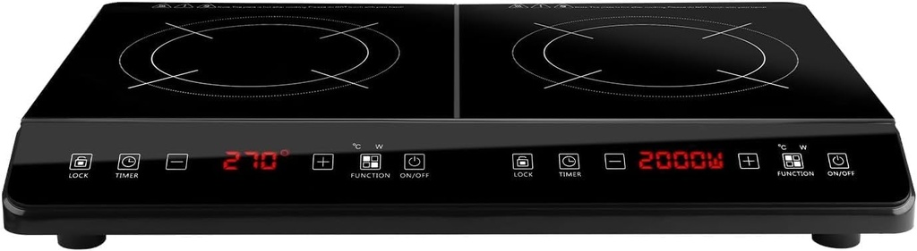 Double Induction Cooktop 2 Burner Portable Dual Countertop Burner with Sensor Touch Induction Cooktop Electric Countertop Cooker with Safety Lock 9 Temp Power Levels 3-Hour Timer Easy Cleaning 4000W