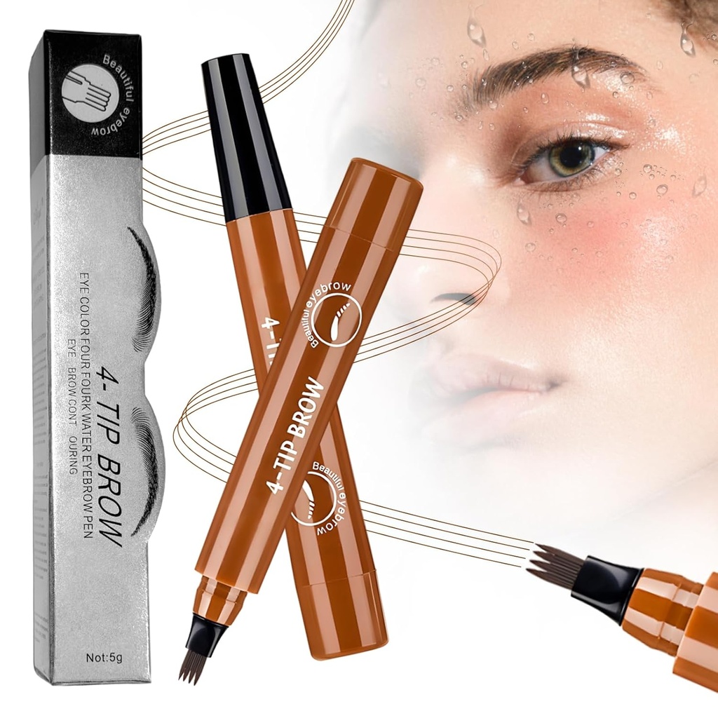 Microblading Eyebrow Pencils for Women, 2025 Upgraded Waterproof Four-tip Beard and Eyebrow Pen, Long Lasting Natural Brow Pencil with Hair Like Strokes Light Brown