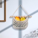 Samlee Handmade Boho Cotton Rope Hanging Fruit Basket for Kitchen Living Room - White, Over Door Storage, Woven Baskets for Small Items