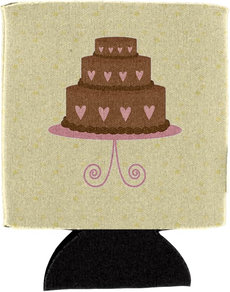 Caroline's Treasures BB7288CC 3 Tier Heart Chocolate Cake on Yellow Can or Bottle Hugger Cooler Washable Drink Sleeve Collapsible Beverage Insulated Holder, Can Hugger, Multicolor