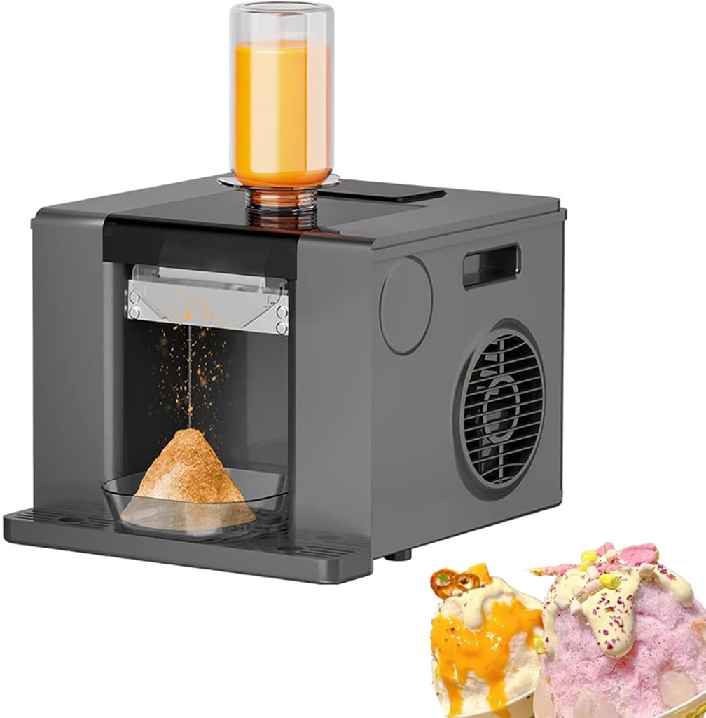 Automatic Snowflake Ice Cream Maker, Shaved Ice Machine with 750 ml Barrel and Receiving Tray, 60kg/24h, Stainless Steel Electric Ice Crusher for Party, Bars, Dessert Shops Black