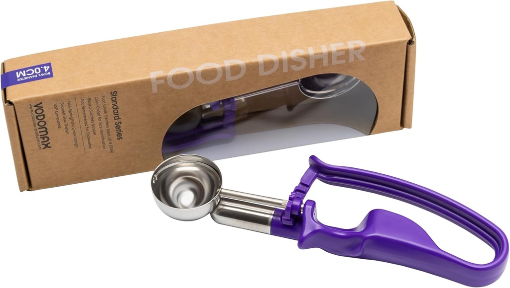 VODOMAX #40 ORCHID (0.71 oz.) Heavy Duty Food Disher, Portioner, Stainless 18-10 (SUS304), Cookie Dough Scoop, Palm-Squeeze, Ice Cream Disher, Gelato Scoop, 3/4 oz. disher, 3/4 ounce scoop