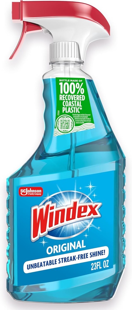 Windex Glass and Window Cleaner Spray Bottle, Packaging Designed to Prevent Leakage and Breaking, Surface Cleaning Spray, Original Blue Scent, 23 Fl Oz