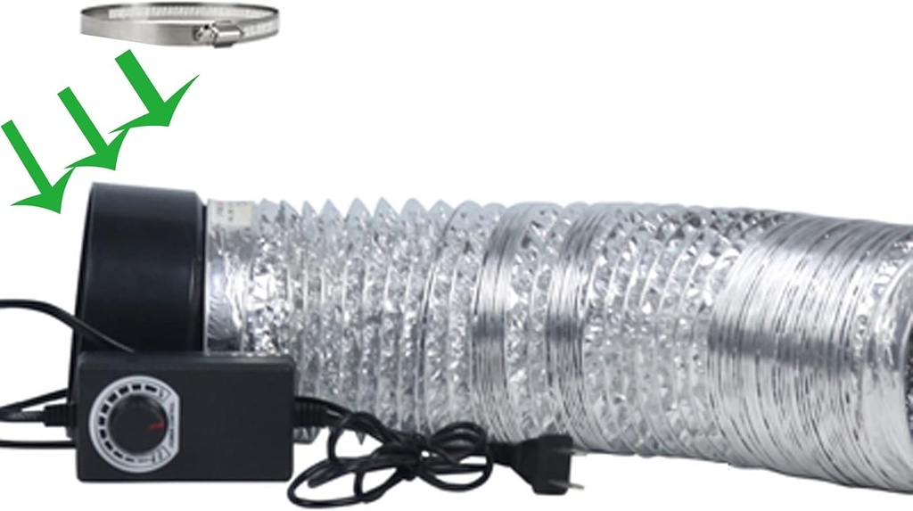 4 Inch Portable Ventilation Fan with Speed Controller 4W Exhaust Blower 65 CFM Inline Duct Exhaust Fan with 10 Feet Non-Insulated Flex Aluminum Ducting