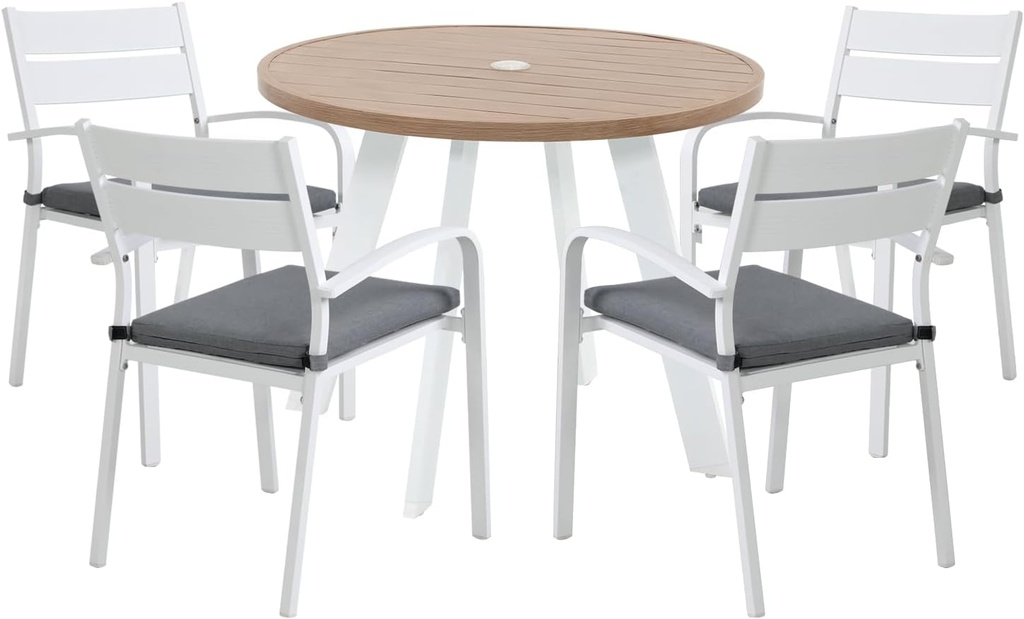 JOIVI 5 Piece Aluminum Patio Dining Set, Outdoor Furniture Set Includes 4 Stackable Chairs and Table w/ 2.05” Umbrella Hole, Patio Dining Chair for Deck, Graden, Porch