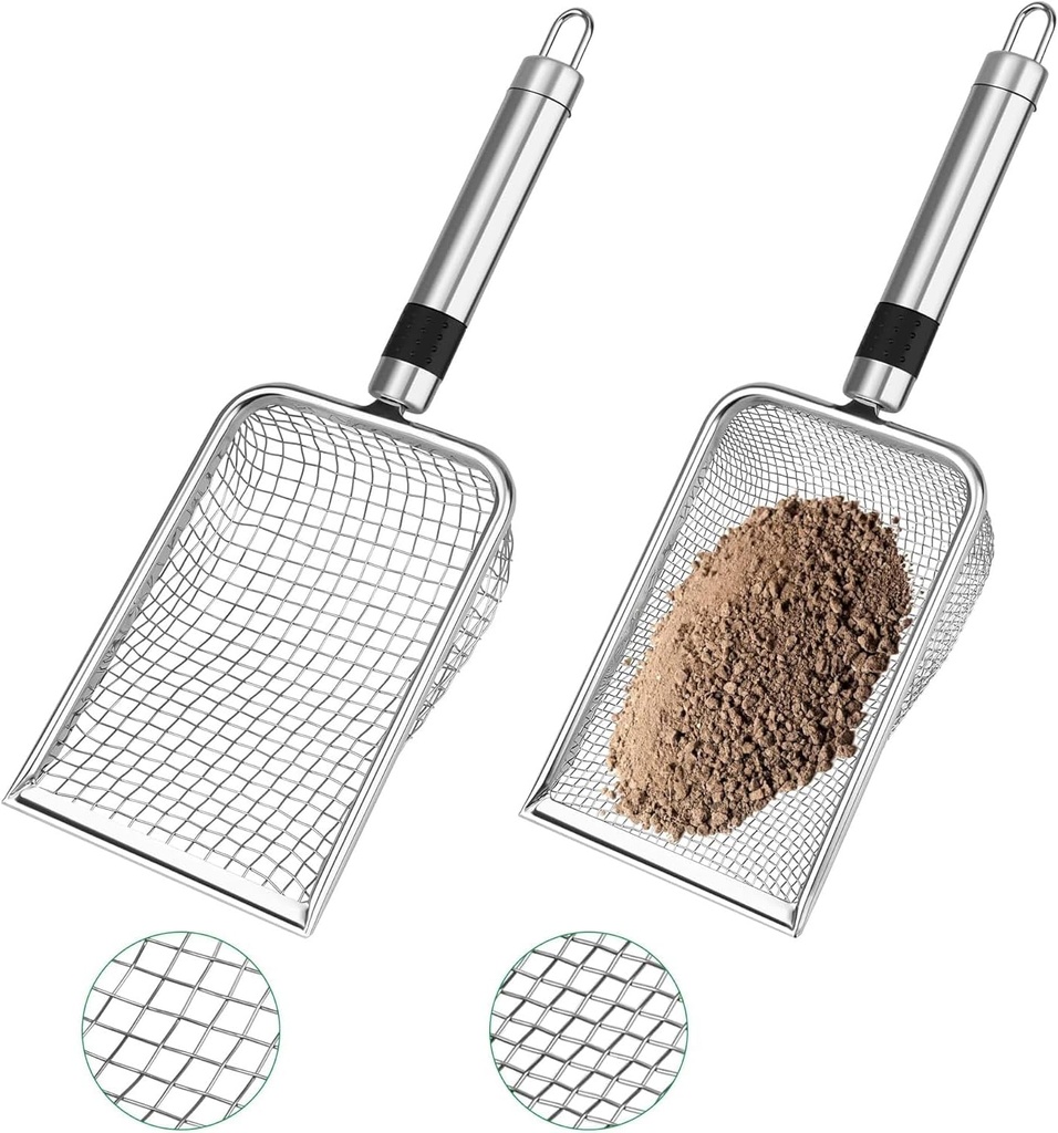 Soil Sifter for Gardening, Stainless Steel Compost Sifter with Handle, Mesh Screen (5mm/0.2" & 3.8mm/0.15") for Dirt, Rocks, Compost Filtration, Sand Sifter Garden Shovel(2 PCS)