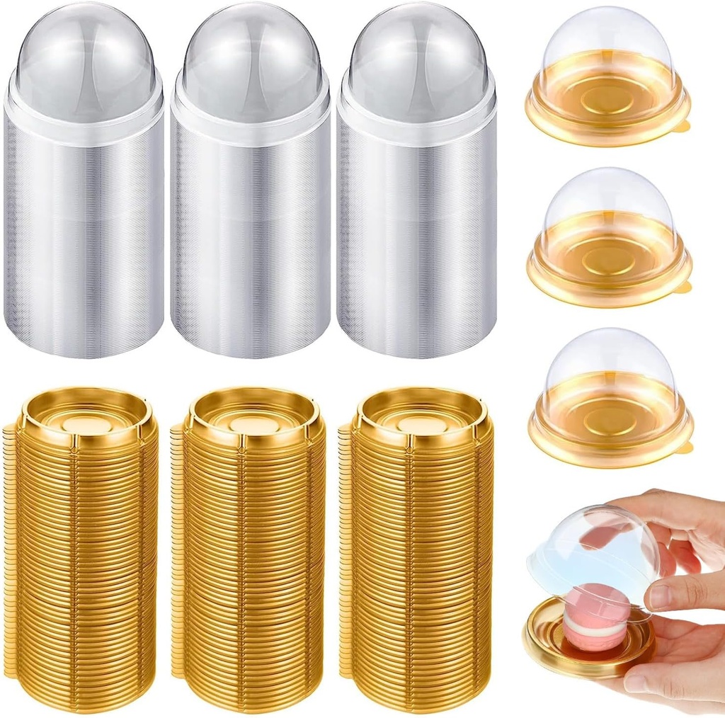 RHBLME 200 Pack Mini Bundt Cake Containers, Clear Plastic Small Cake Boxes with Dome Lids Mini Cupcake Boxes, Dome Muffin Single Container for Cookies Cheesecake Mooncake Desserts