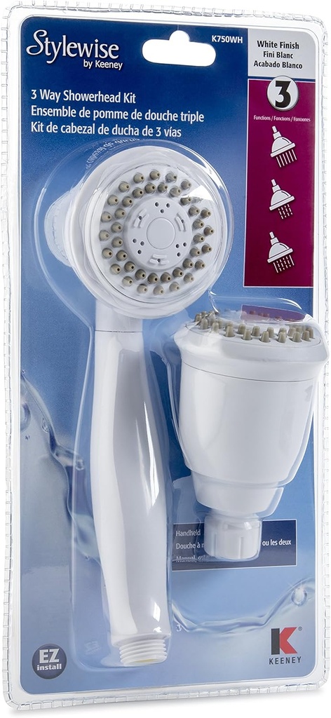 Plumb Pak, White K750WH Stylewise 3 Function 3 Way Shower Head Kit, Size