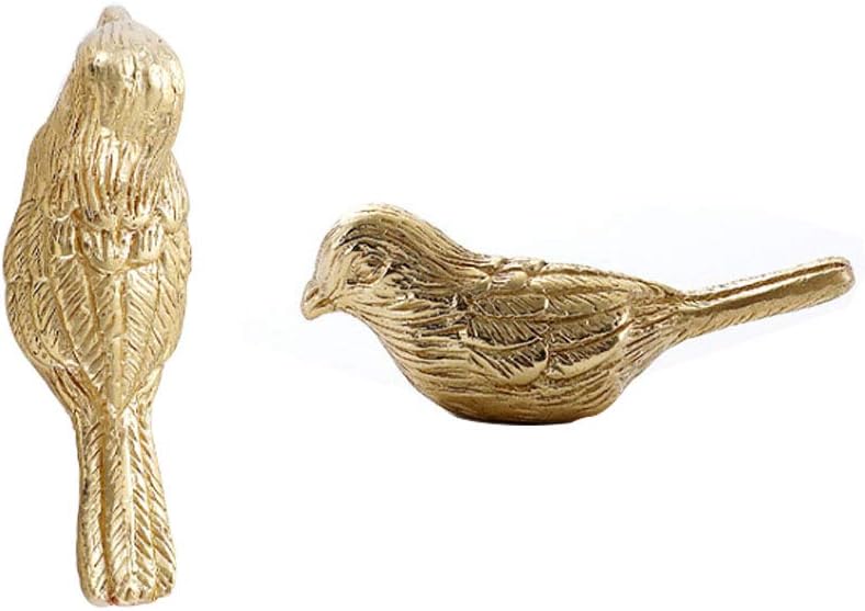 2 PCS Pure Copper Decorative Cabinet Knobs Creative Little Bird Art Kitchen Hardware Cupboard Drawer Dresser Pulls Handles (Golden)