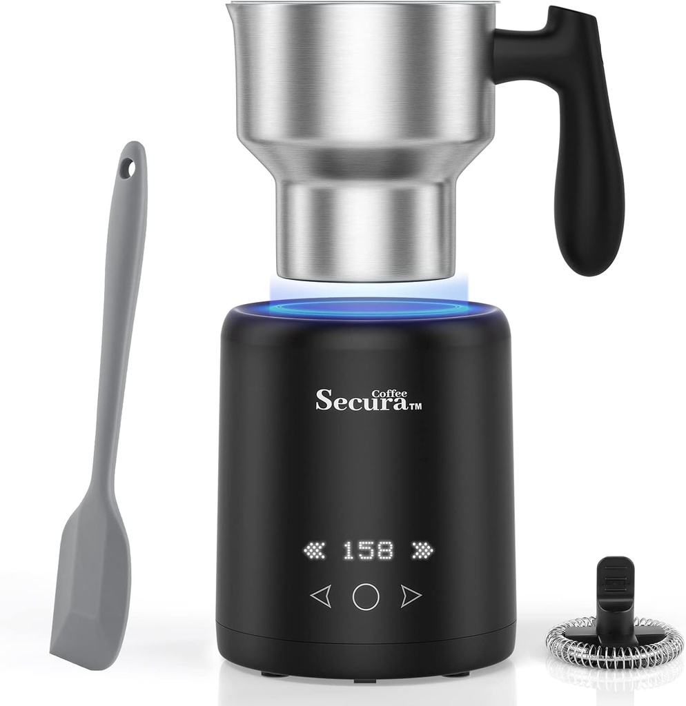 Milk Frother, 5-IN-1 Electric Milk Steamer with Detachable Stainless Steel Jug Automatic Hot/Cold Foam & Hot Chocolate Maker with LED Touch Screen, Temperature Display, Induction Heating