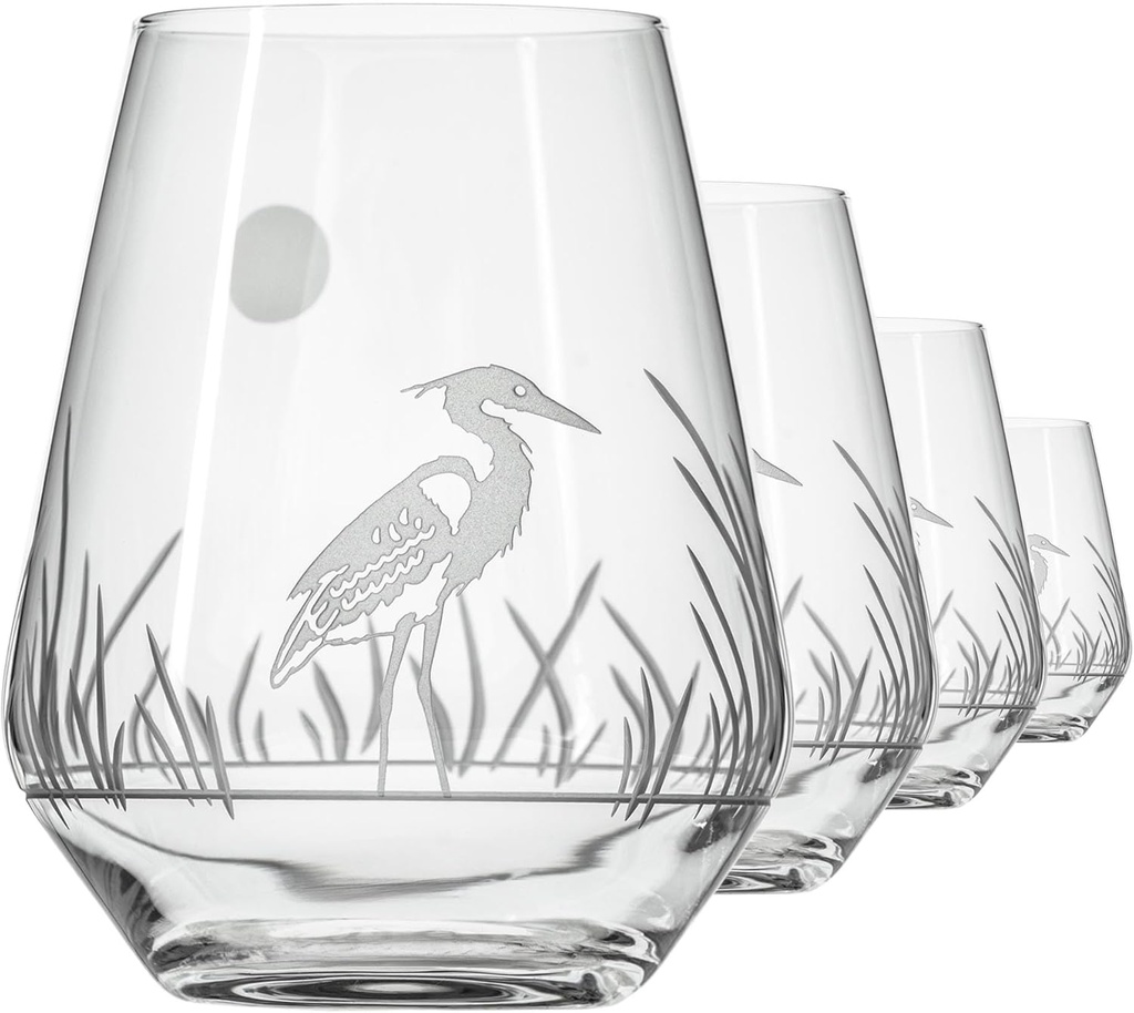 Rolf Glass Heron Stemless Wine Tumbler 18oz - Stemless Wine Glasses – Lead-Free Engraved Glass - Made in the USA (Set of 4)