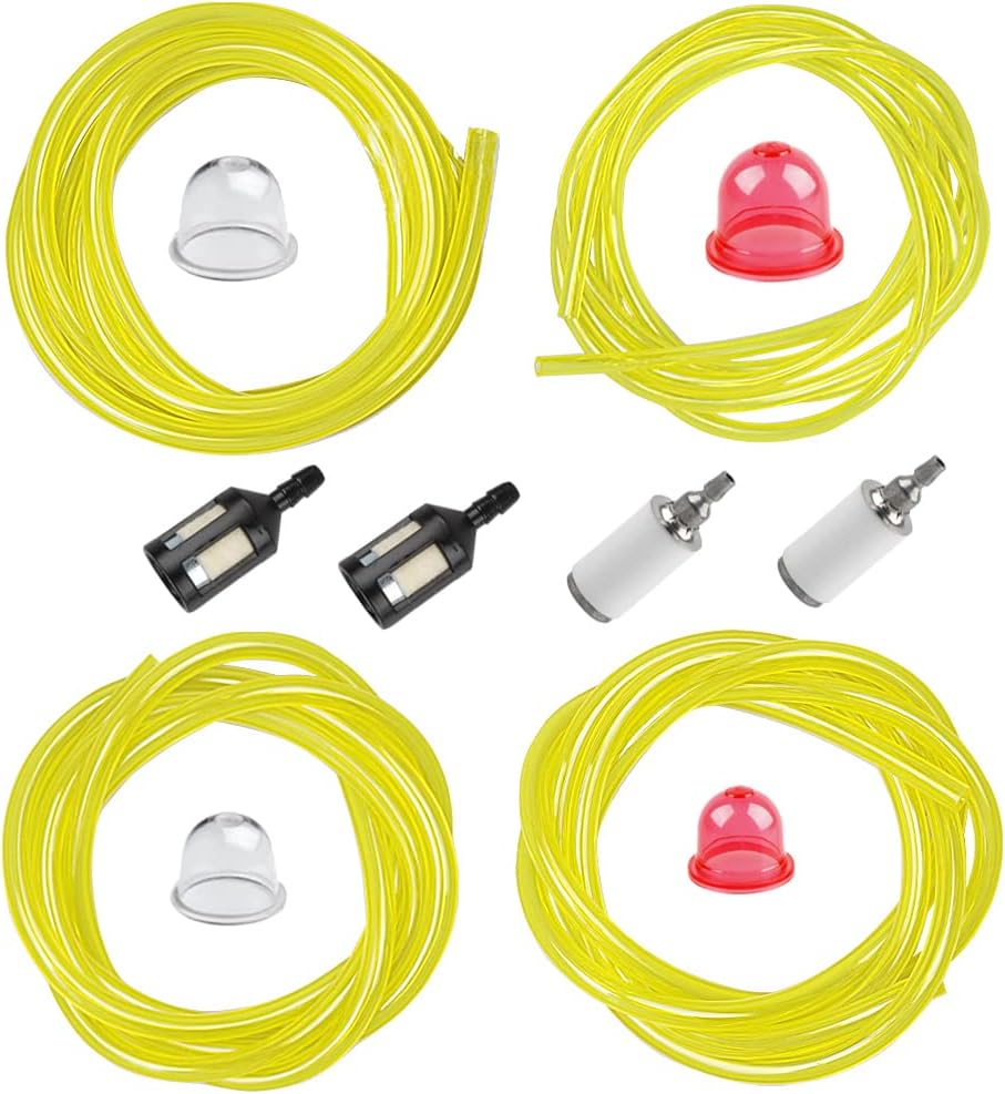 (4 feet each) Small Engine Fuel Line Gas Hose Tube for Stihl Weedeater Craftsman Husqvarna String Trimmer Chainsaw Blower with Primer Bulb, Fuel Filter （4 Size 4-Feet-Long）
