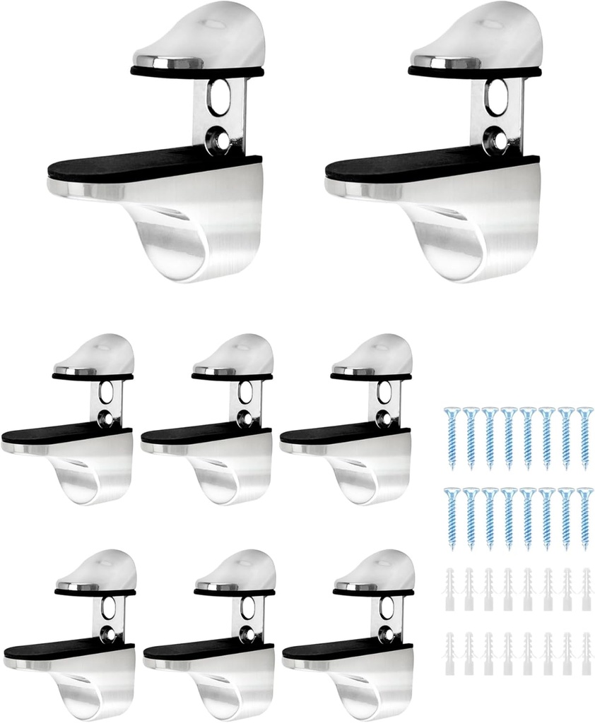 QWORK Adjustable Glass Shelf Bracket, 8 Pack Wall Mounted Metal Glass Shelf Support